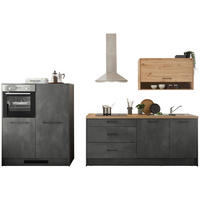 KÜCHENBLOCK 203-123 cm   in Anthrazit, Grau, Eiche Artisan  - Anthrazit/Schwarz, Design, Holzwerkstoff/Metall (203-123cm) - MID.YOU
