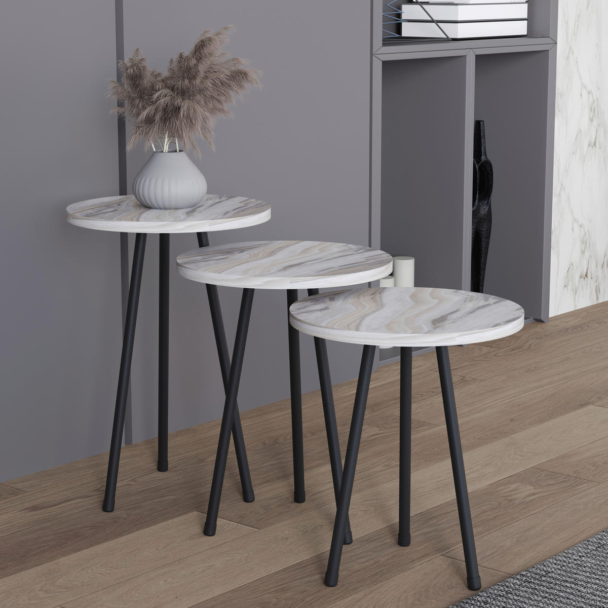 BEISTELLTISCHSET in Holzwerkstoff   - Weiss/Schwarz, Design, Holzwerkstoff (35cm) - MID.YOU