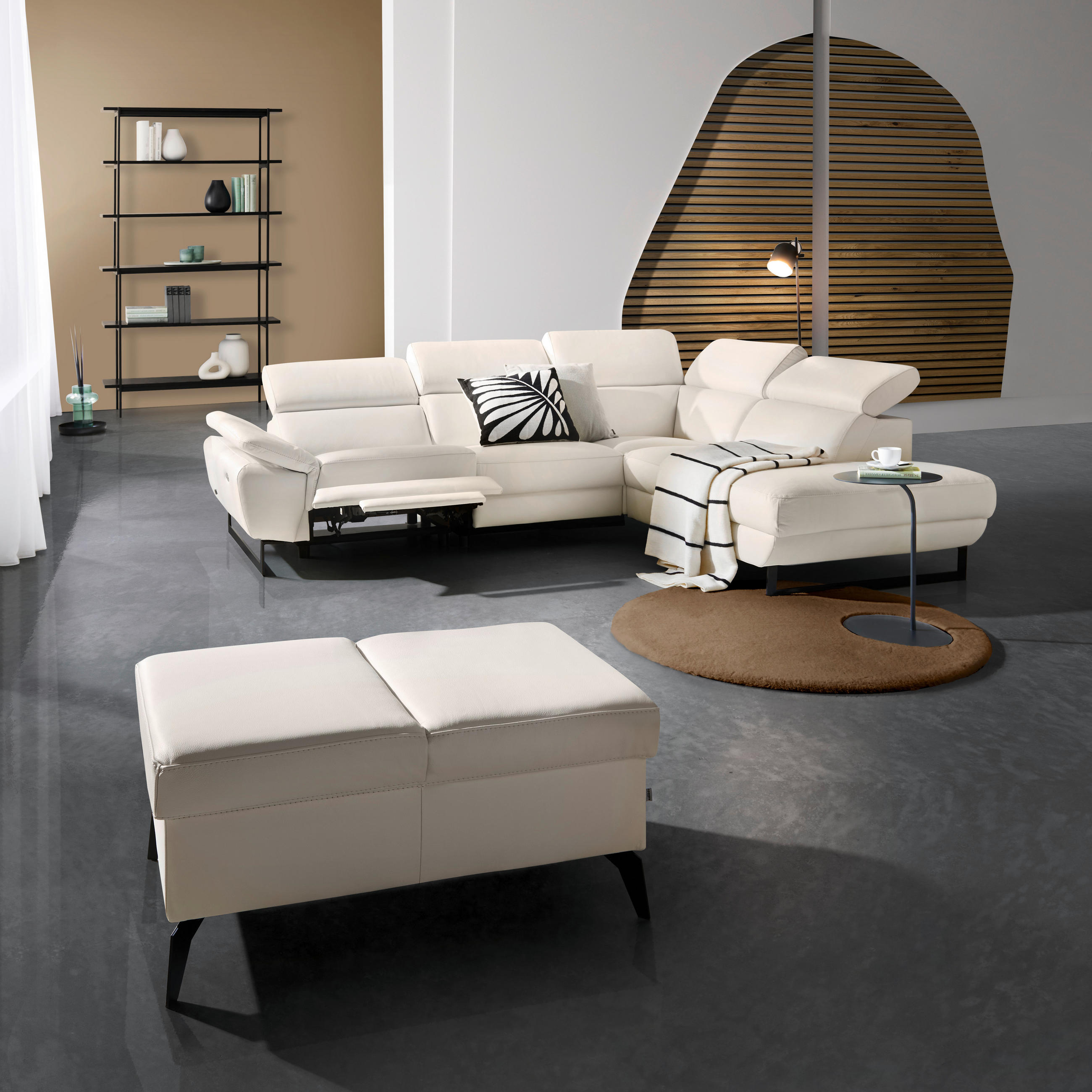 ECKSOFA Weiß Echtleder  - Schwarz/Weiß, MODERN, Leder/Metall (225/281cm) - Celina Home