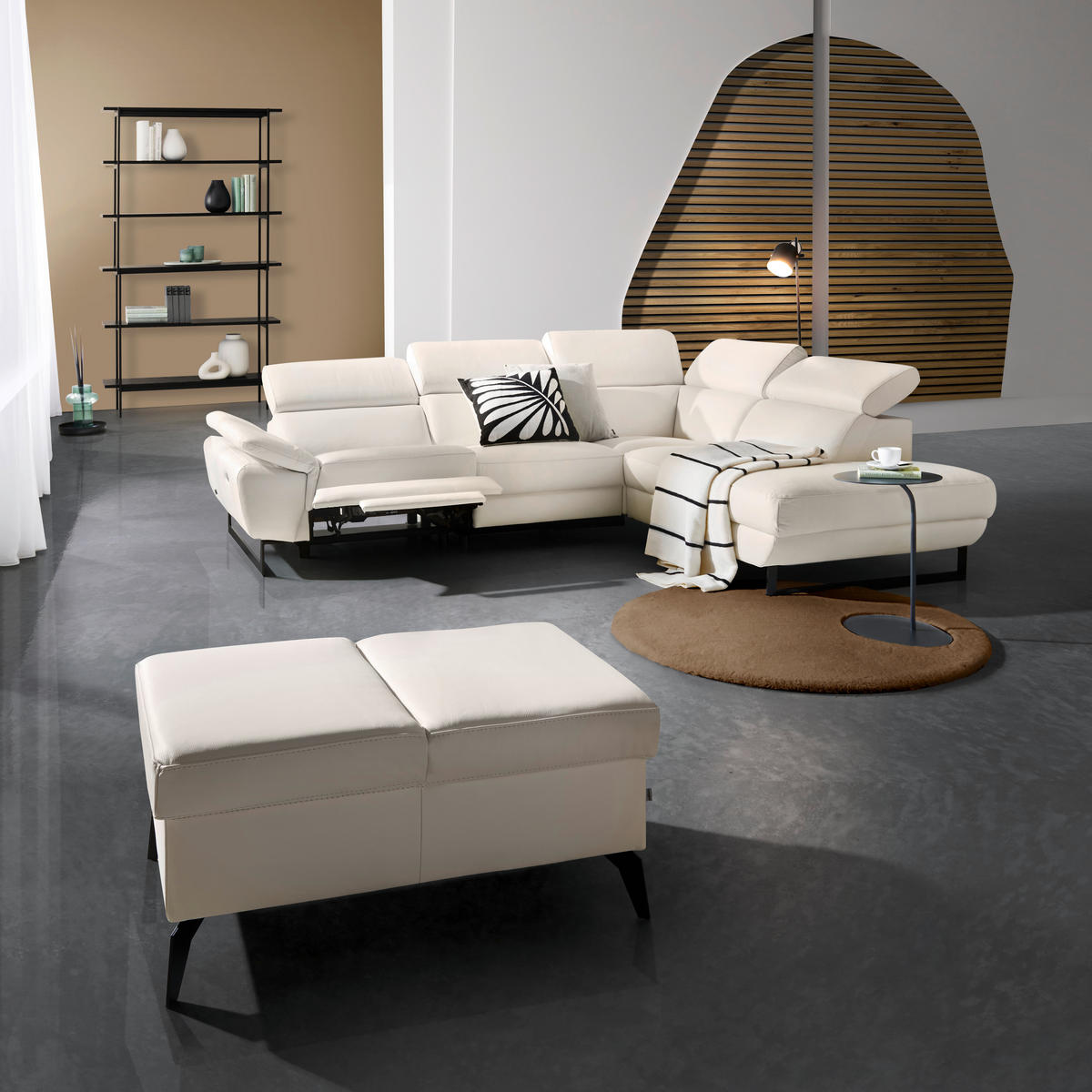 ECKSOFA in Echtleder Weiss  - Weiss/Schwarz, Modern, Leder/Metall (225/281cm) - Celina Home