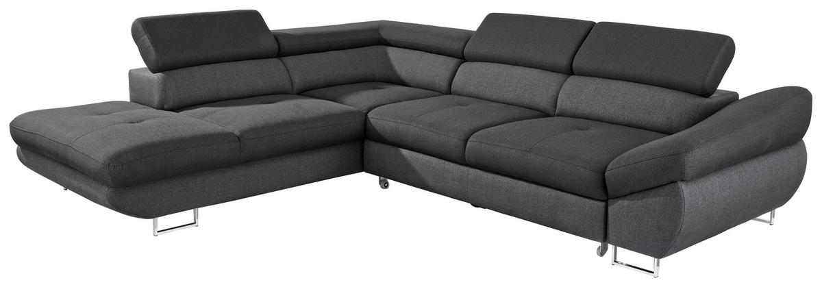 ECKSOFA Schwarz, Dunkelgrau Webstoff  - Dunkelgrau/Schwarz, Design, Textil/Metall (235/280cm) - Hom`in