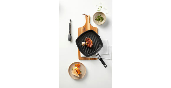 GRILLPFANNE Perfect Cooking Greblon®-Antihaftbeschichtung  - Edelstahlfarben/Schwarz, Basics, Kunststoff/Metall (28/28cm) - Homeware Profession.