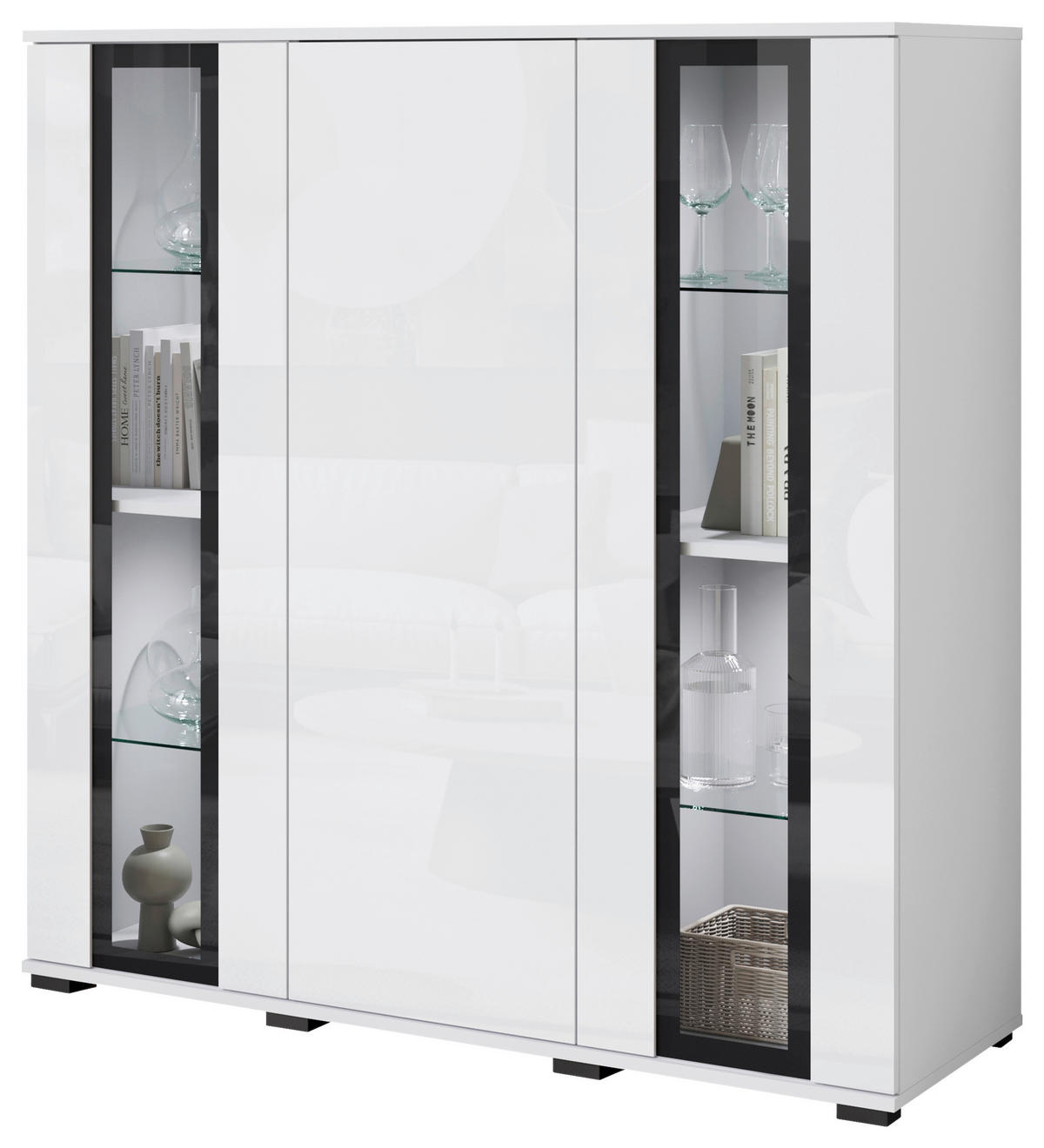HIGHBOARD  in 120/121,9/39,5 cm  - Weiß Hochglanz/Schwarz, Design, Glas/Holzwerkstoff (120/121,9/39,5cm) - Livetastic