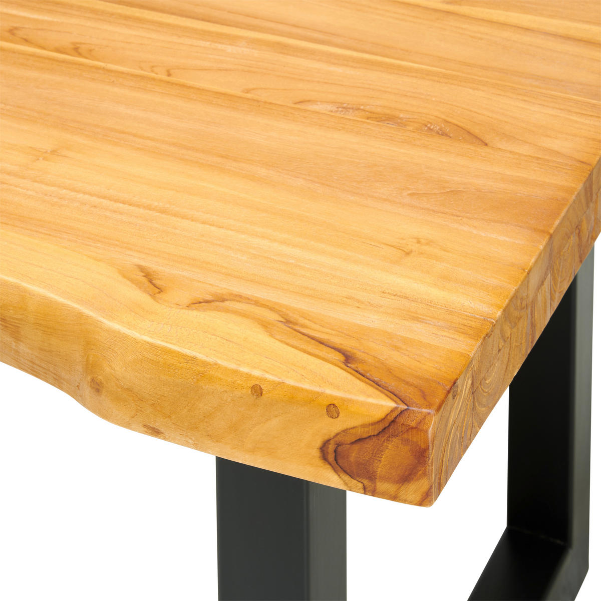 ESSTISCH Teakholz vollmassiv Naturfarben, Schwarz  - Schwarz/Naturfarben, MODERN, Holz/Metall (200/200/78cm) - Livetastic