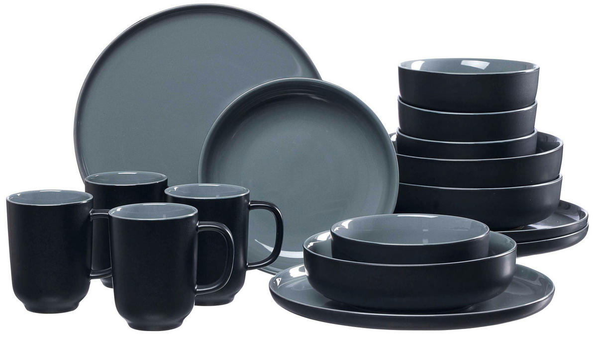 KOMBISERVICE Schwarz JASPER 16-teilig 4 Personen  - Schwarz, Design, Keramik (41/39/34cm) - Ritzenhoff Breker
