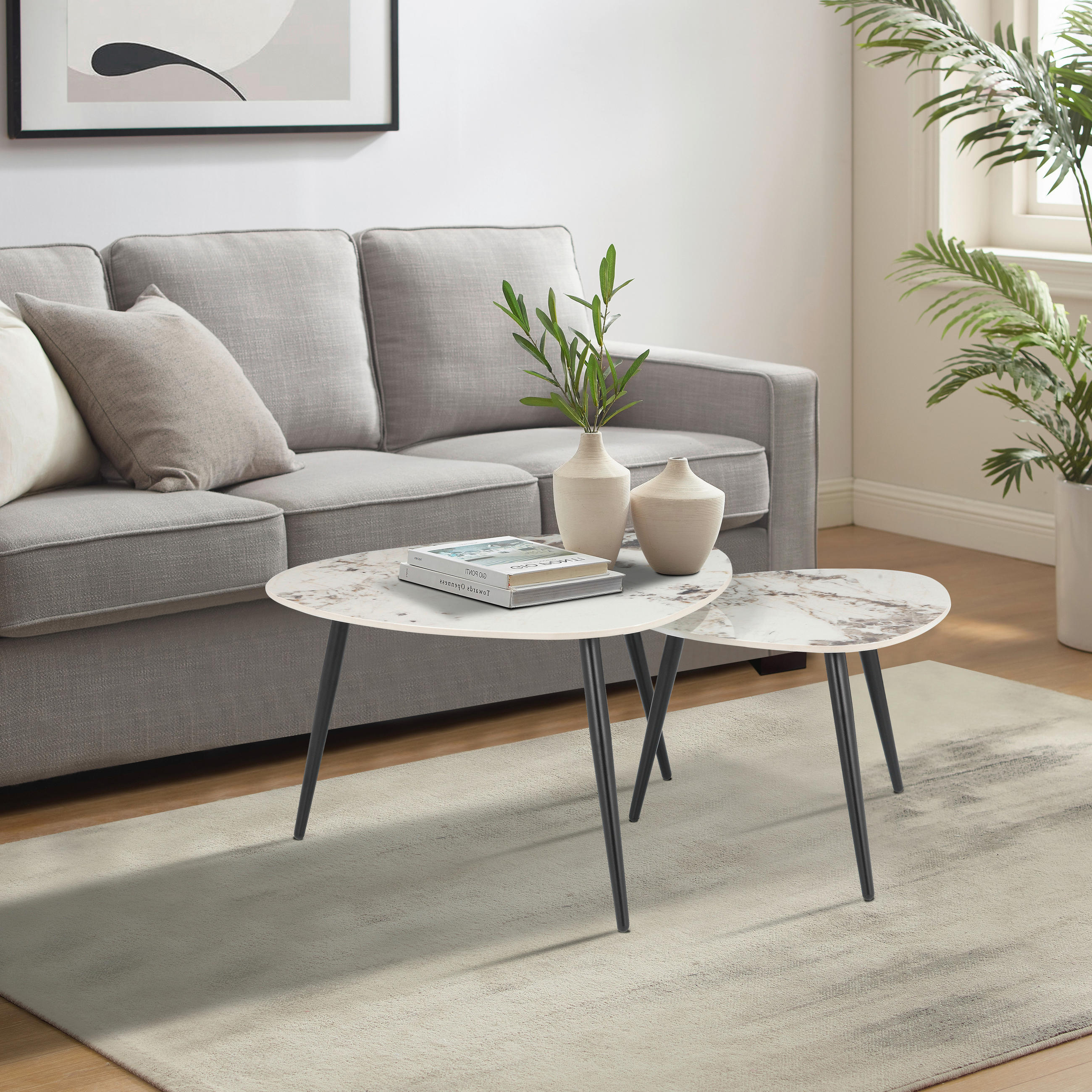COUCHTISCHSET Freiform Schwarz, Weiß  - Schwarz/Weiß, Basics, Keramik/Metall (84/45,5/77cm) - Xora