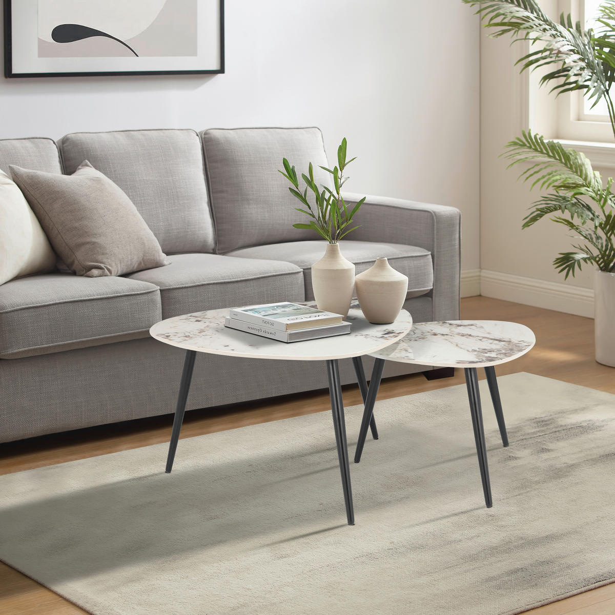 COUCHTISCHSET Freiform Schwarz, Weiß  - Schwarz/Weiß, Basics, Keramik/Metall (84/45,5/77cm) - Xora