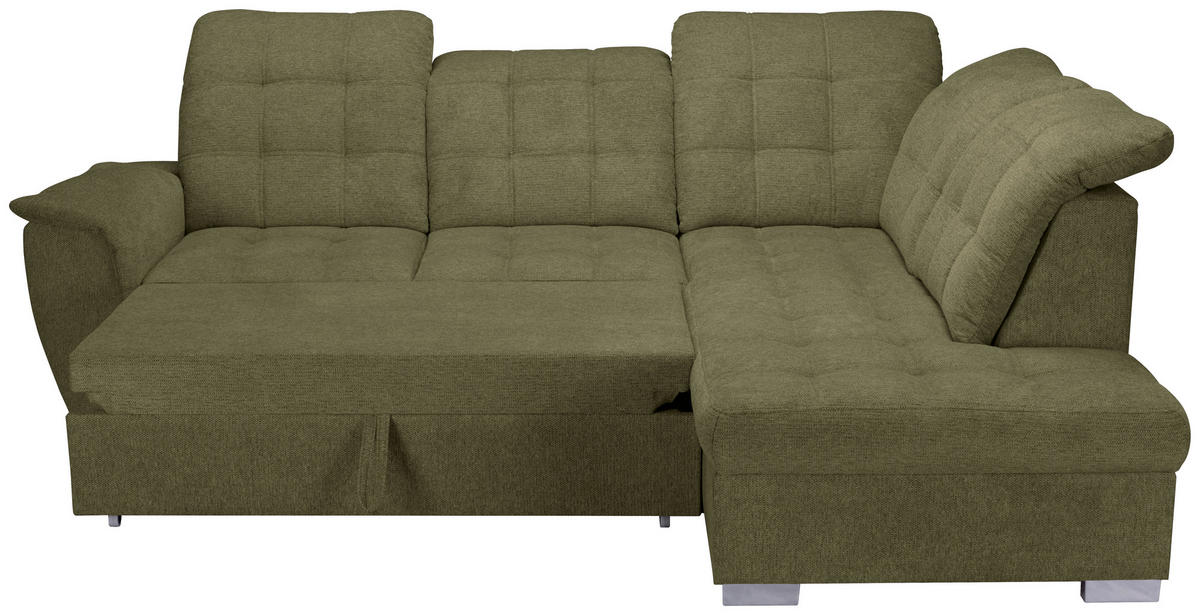 ECKSOFA Olivgrün Chenille  - Chromfarben/Olivgrün, KONVENTIONELL, Kunststoff/Textil (260/205cm) - Carryhome