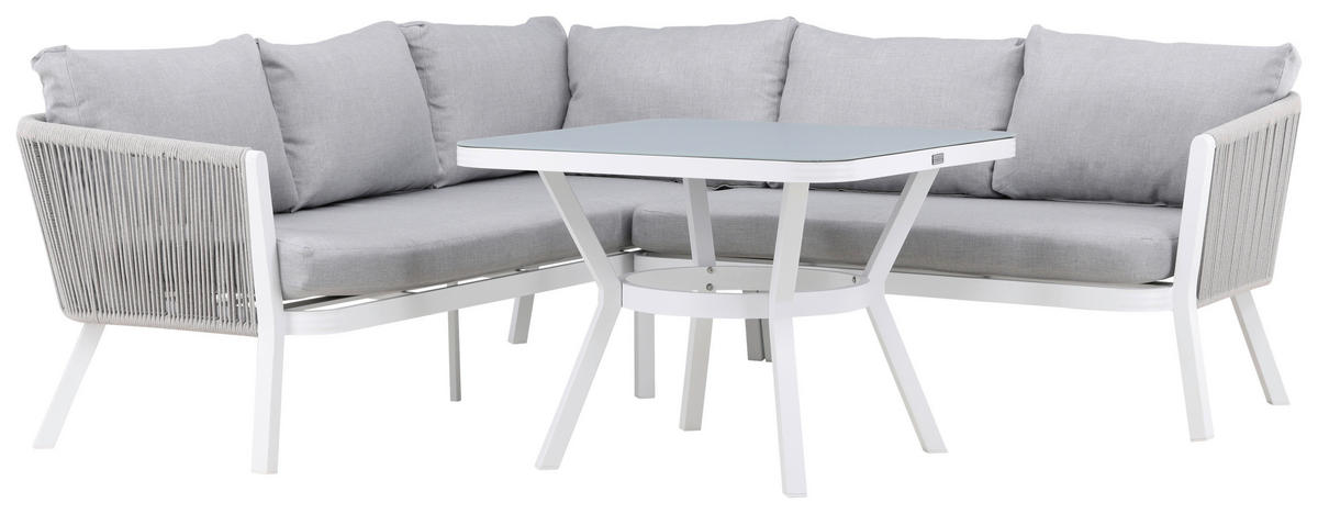 LOUNGEGARNITUR Aluminium  - Weiß/Grau, KONVENTIONELL, Textil/Metall - Gardenson