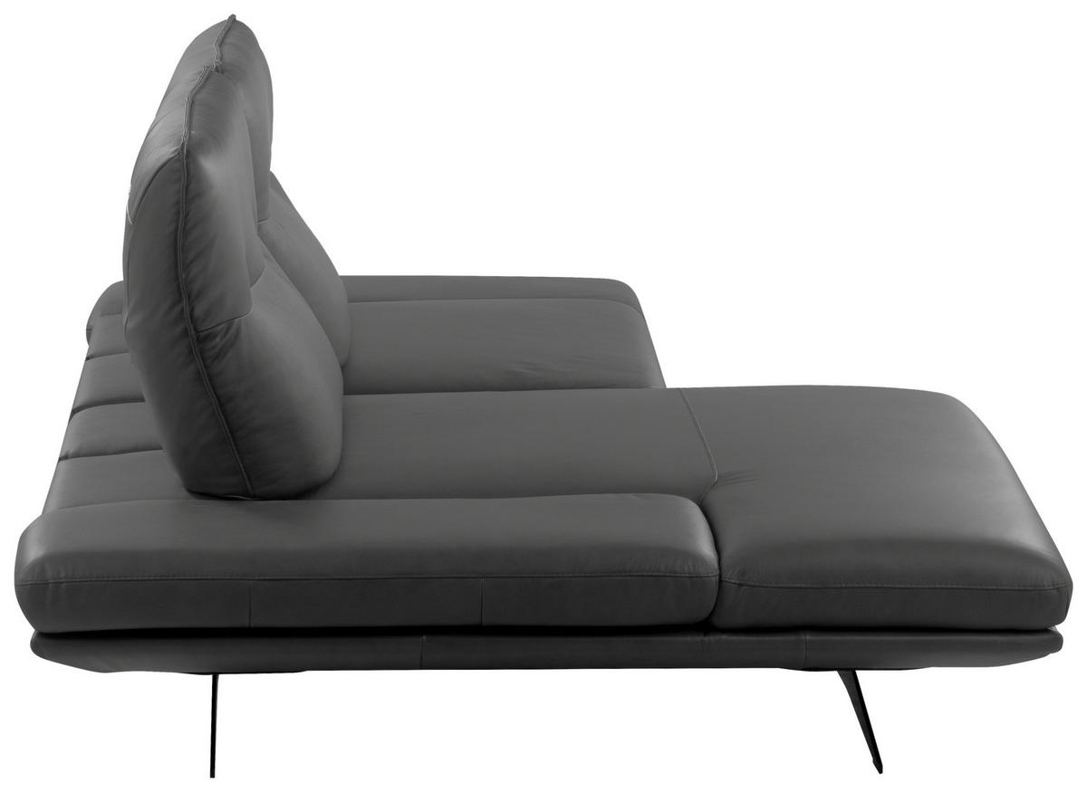 ECKSOFA Dunkelgrau Echtleder Rücken echt, Armteilverstellung, Kopfteilverstellung, Sitztiefenverstellung  - Dunkelgrau/Schwarz, Design, Leder/Metall (160/235cm) - Celina Home
