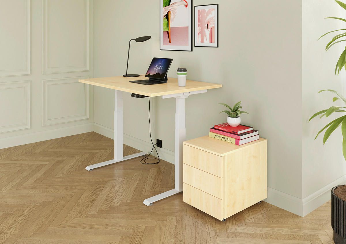 SCHREIBTISCH 140/80/64,5-129,5 cm Weiß, Ahornfarben elektrisch höhenverstellbar  - Ahornfarben/Weiß, KONVENTIONELL, Holzwerkstoff/Metall (140/80/64,5-129,5cm) - Venda