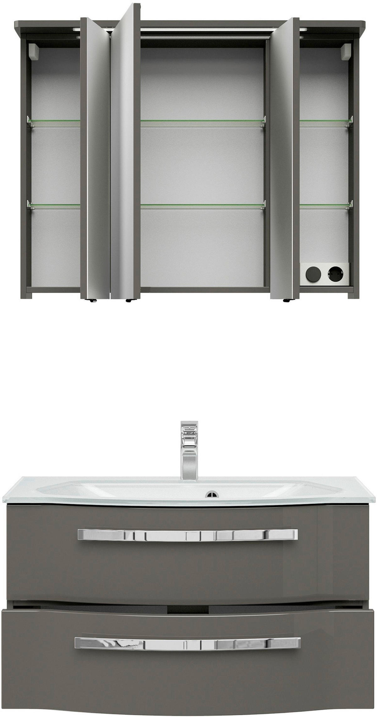 BADEZIMMER 3-teilig  in 92 cm  - Chromfarben/Grau Hochglanz, Basics, Glas/Holzwerkstoff (92cm) - Sadena