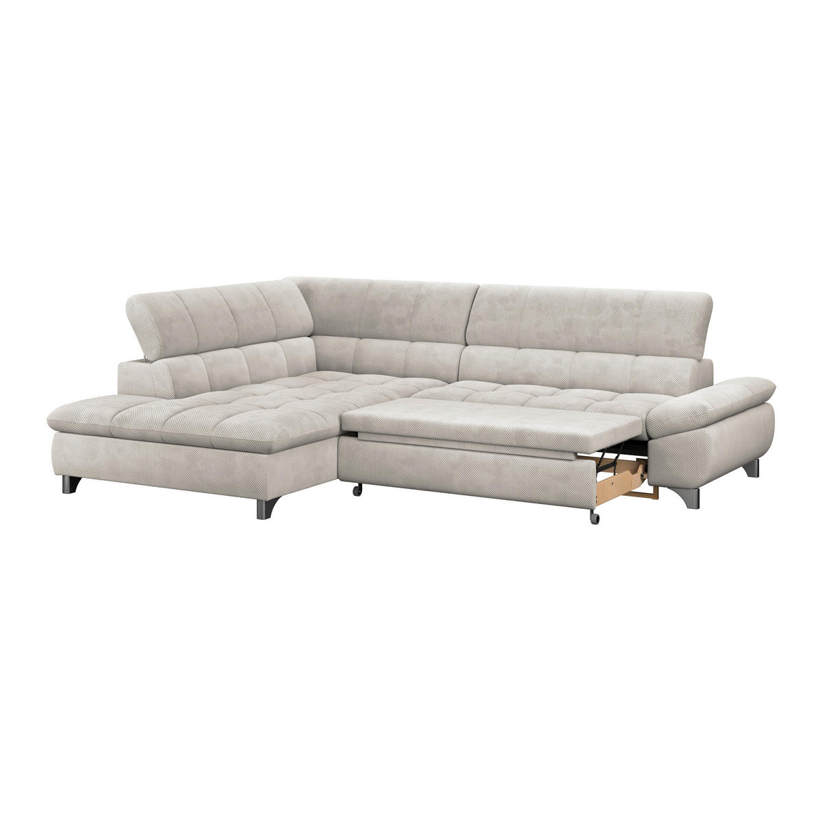 ECKSOFA Creme Chenille  - Chromfarben/Creme, KONVENTIONELL, Textil/Metall (234/312cm) - Livetastic