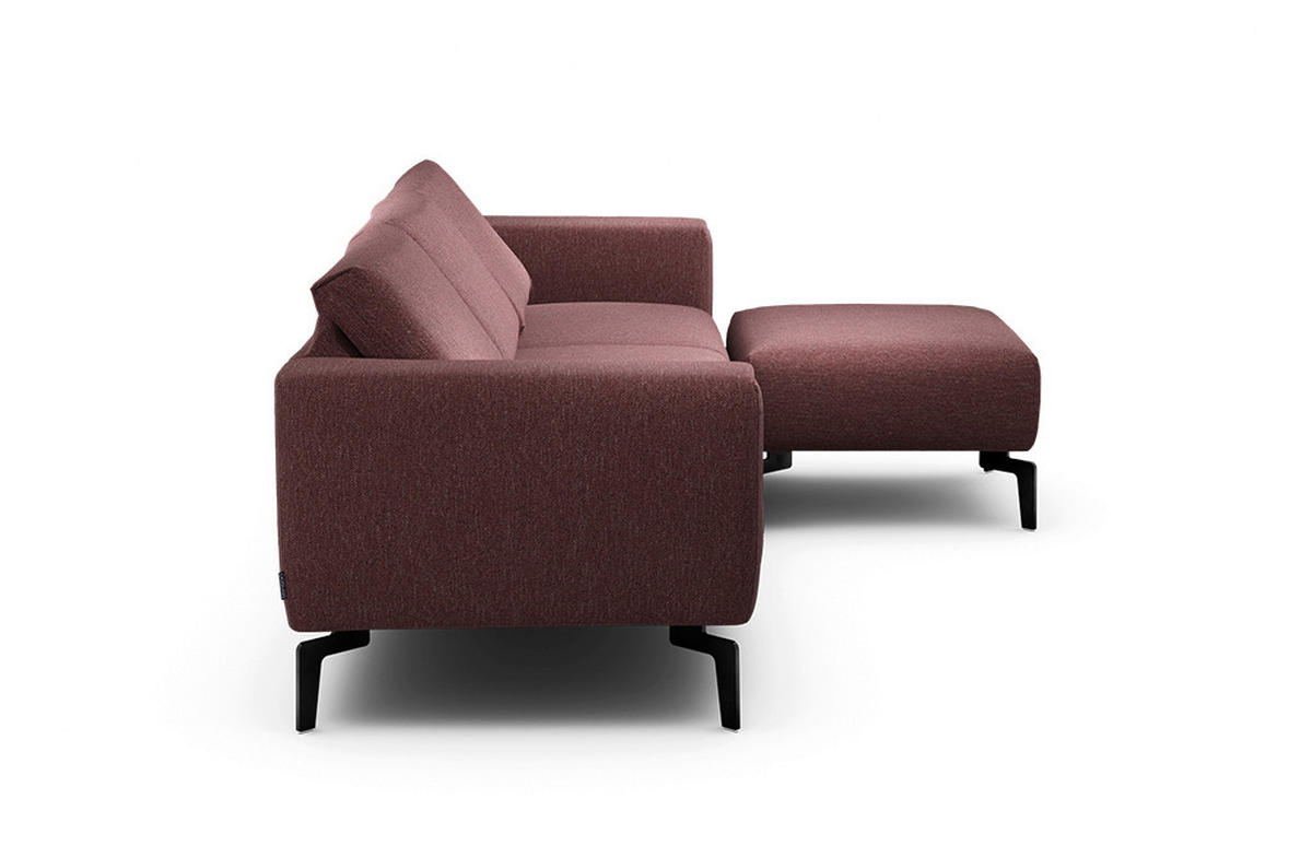 Dreisitzer inkl. Hocker Chenille Rot  - Rot/Schwarz, Design, Textil/Metall (250/86/86-94cm) - SENSOO