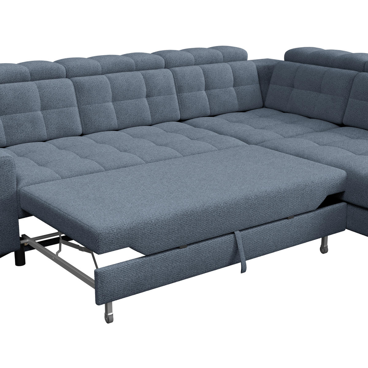 ECKSOFA BARLETTA NEW Blau Velours Bettkasten, Kopfteilverstellung, Sitztiefenverstellung, Liegefläche im Originalstoff  - Blau/Schwarz, ROMANTIK / LANDHAUS, Textil/Metall (289/228cm) - MID.YOU