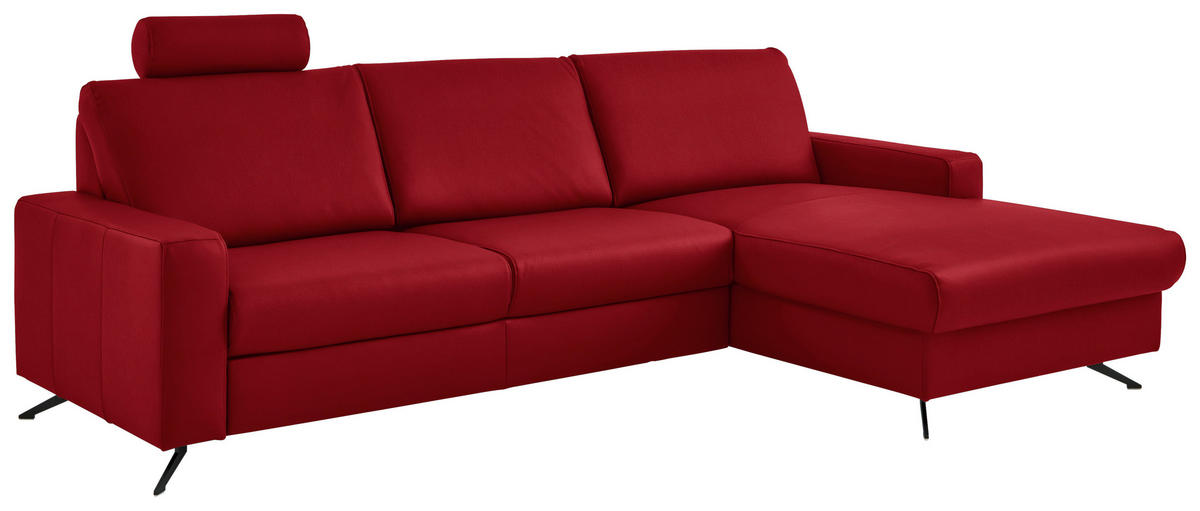 ECKSOFA in Echtleder Rot  - Rot/Schwarz, Design, Leder/Metall (267/165cm) - Beldomo Premium