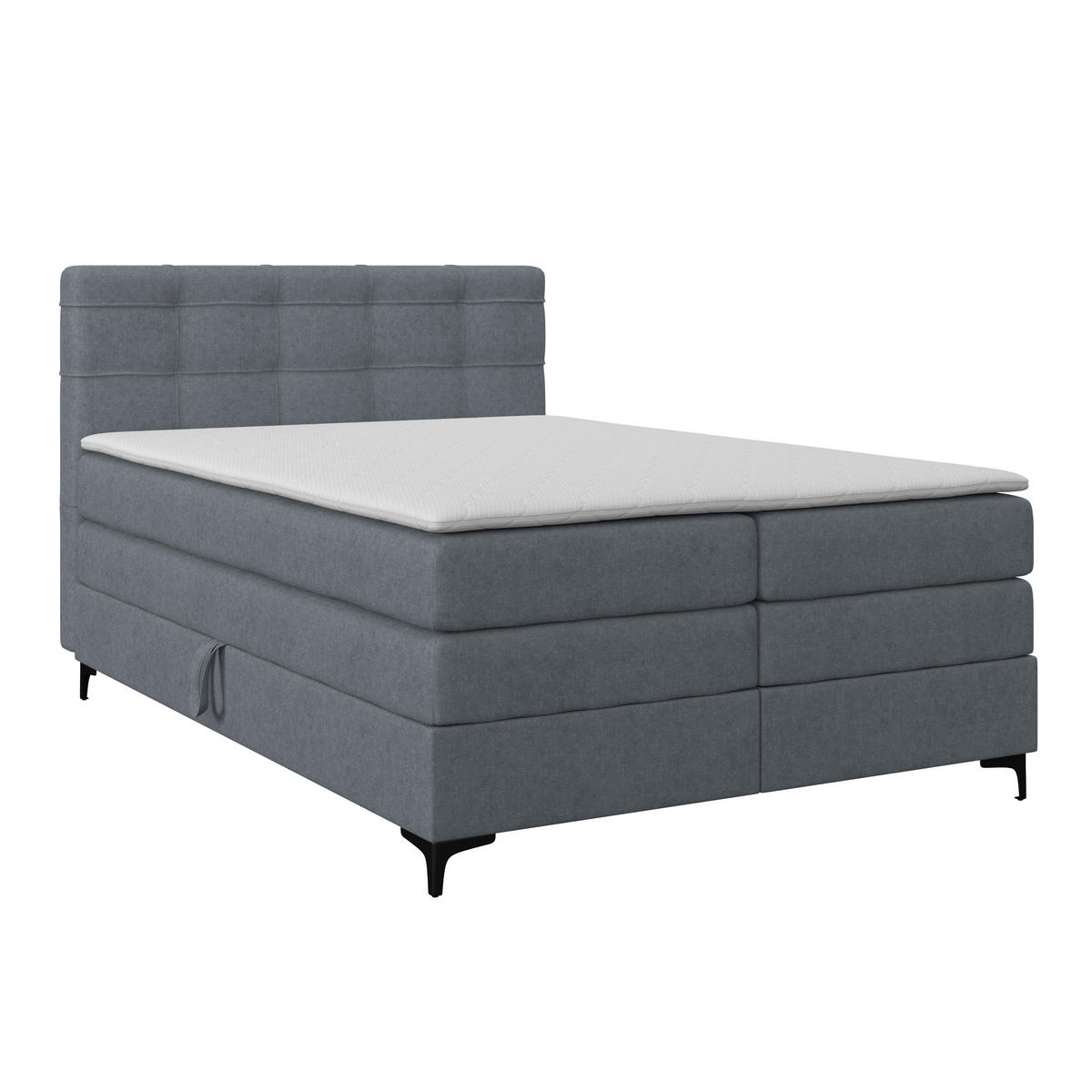 BOXSPRINGBETT 140/200 cm,  in Blaugrau, H3 = fest  - Blaugrau/Schwarz, KONVENTIONELL, Kunststoff/Textil (140/200cm)
