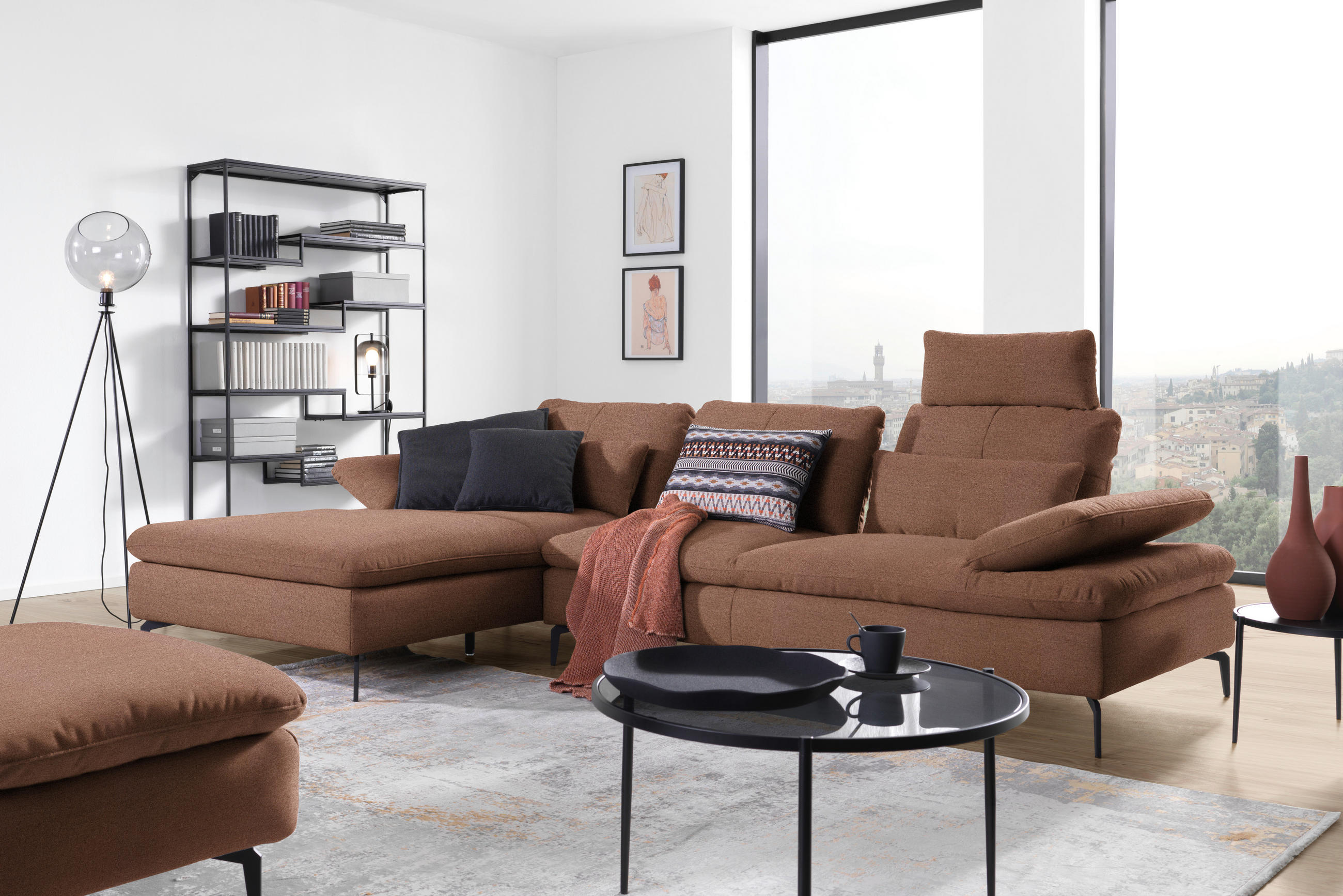 ECKSOFA in Webstoff Braun  - Schwarz/Braun, Design, Textil/Metall (179/301cm) - Chilliano