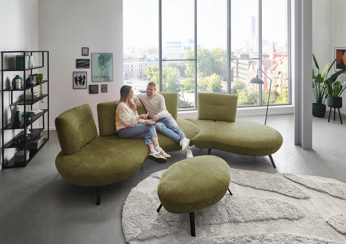BIGSOFA Flachgewebe Olivgrün  - Schwarz/Olivgrün, Design, Textil/Metall (456/93/138cm) - Moderano