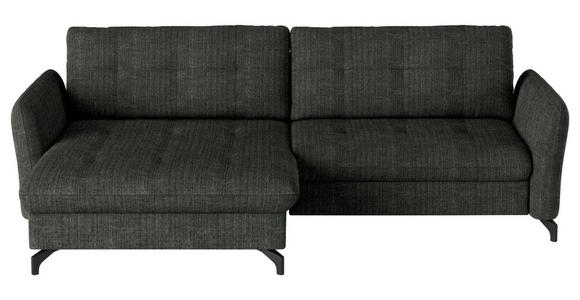 ECKSOFA in Flachgewebe, Leinenoptik Dunkelgrün  170/242 cm  - Dunkelgrün/Schwarz, Design, Textil/Metall (170/242cm) - Xora