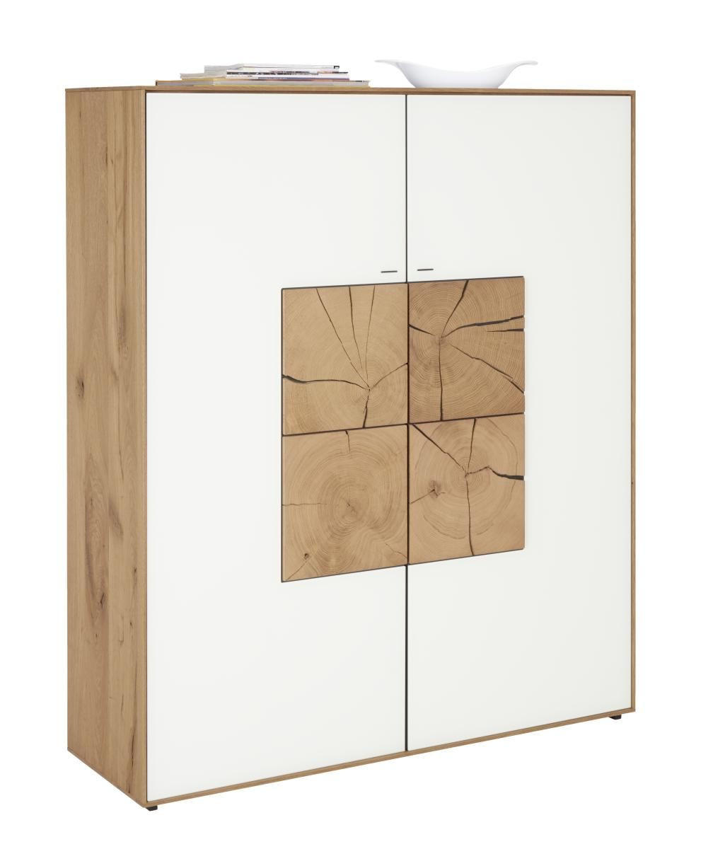 HIGHBOARD Lago  in 117/138/39 cm  - Weiß, Natur, Glas/Holz (117/138/39cm) - Valnatura