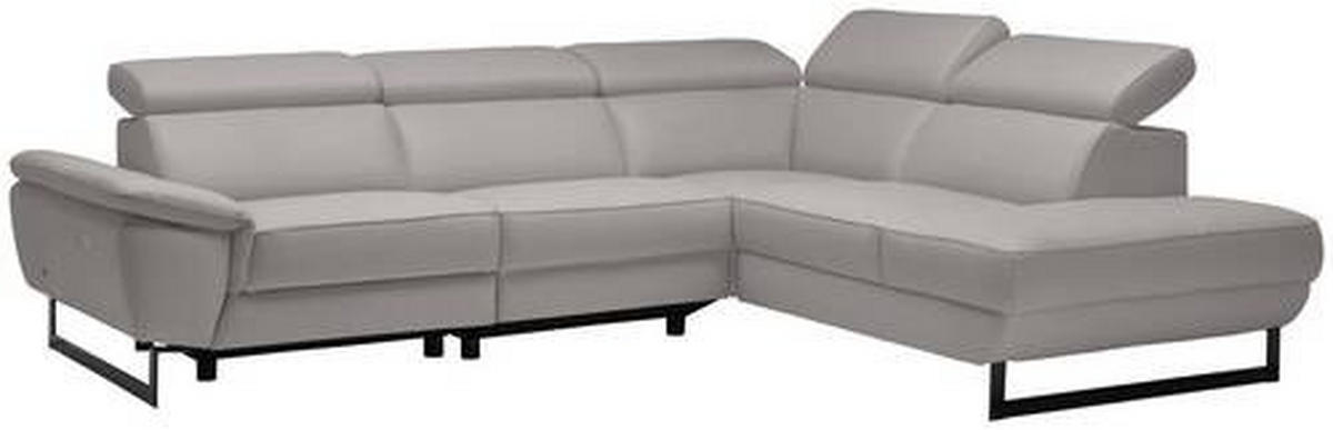 ECKSOFA Echtleder Greige  - Greige/Schwarz, Design, Leder/Metall (281/225cm) - Celina Home
