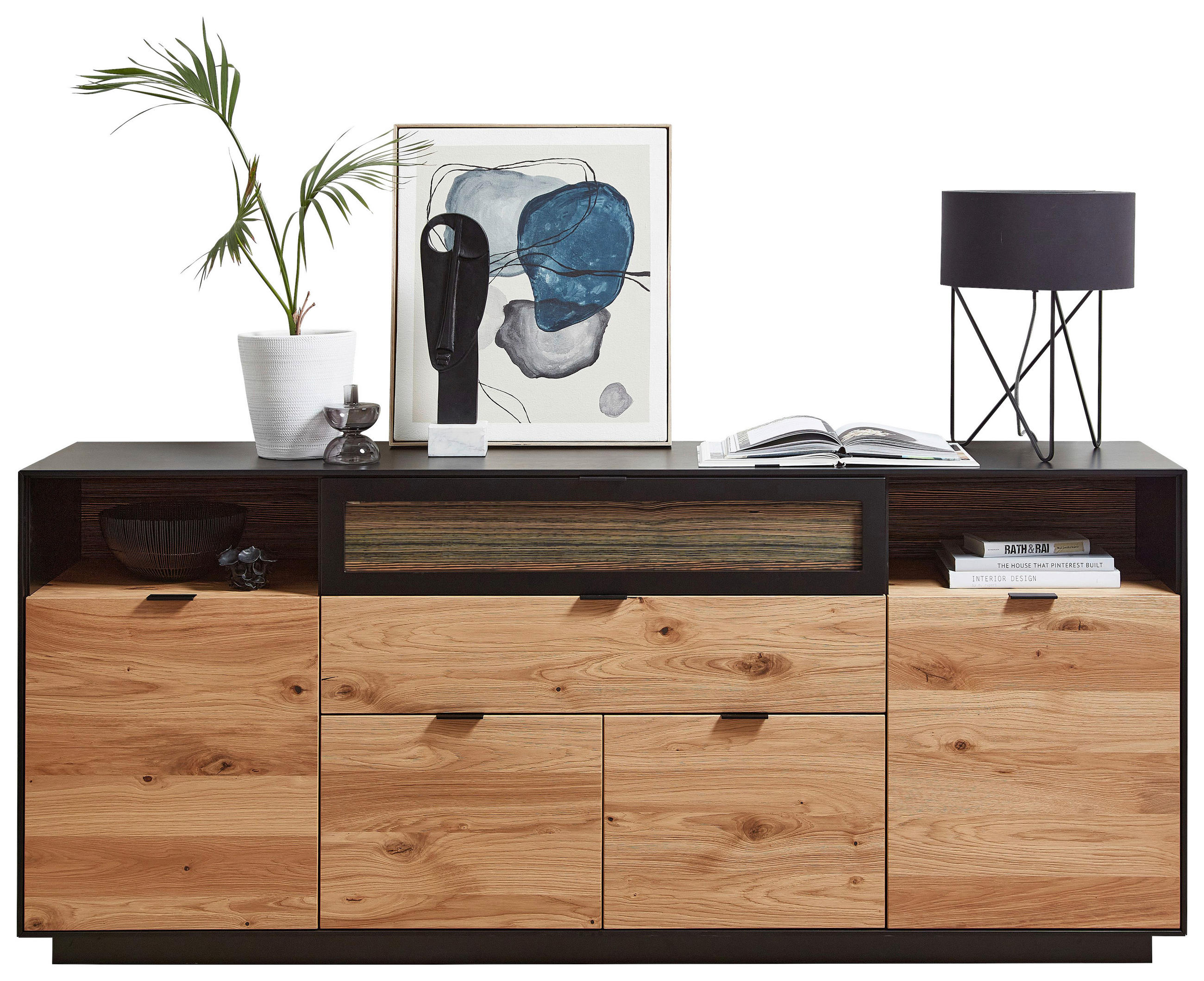 SIDEBOARD  in 200/86/42 cm  - Eichefarben/Schwarz, MODERN, Holz/Holzwerkstoff (200/86/42cm) - Novel