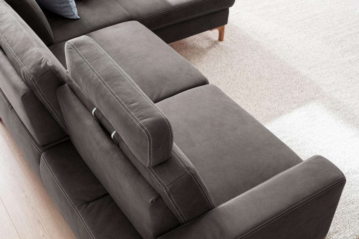 ECKSOFA in Mikrofaser Anthrazit  - Anthrazit/Beige, Design, Holz/Textil (185/276cm) - Pure Home Lifestyle