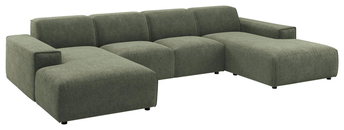 WOHNLANDSCHAFT Olivgrün Chenille  - Schwarz/Olivgrün, MODERN, Kunststoff/Textil (189/340/189cm) - Pure Home Lifestyle