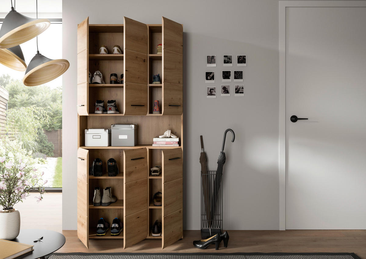 HÖGSKÅP  - ek Artisan/svart, Basics, trämaterial/plast (90/185/30cm) - MID.YOU