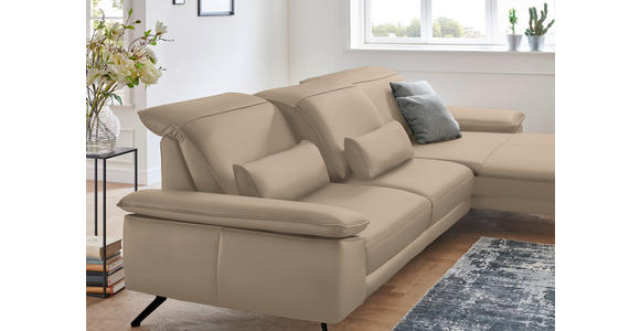 ECKSOFA Rivello in Echtleder Hellbraun Kopfteilverstellung  328/193 cm  - Hellbraun/Schwarz, Design, Leder/Metall (328/193cm) - Dieter Knoll