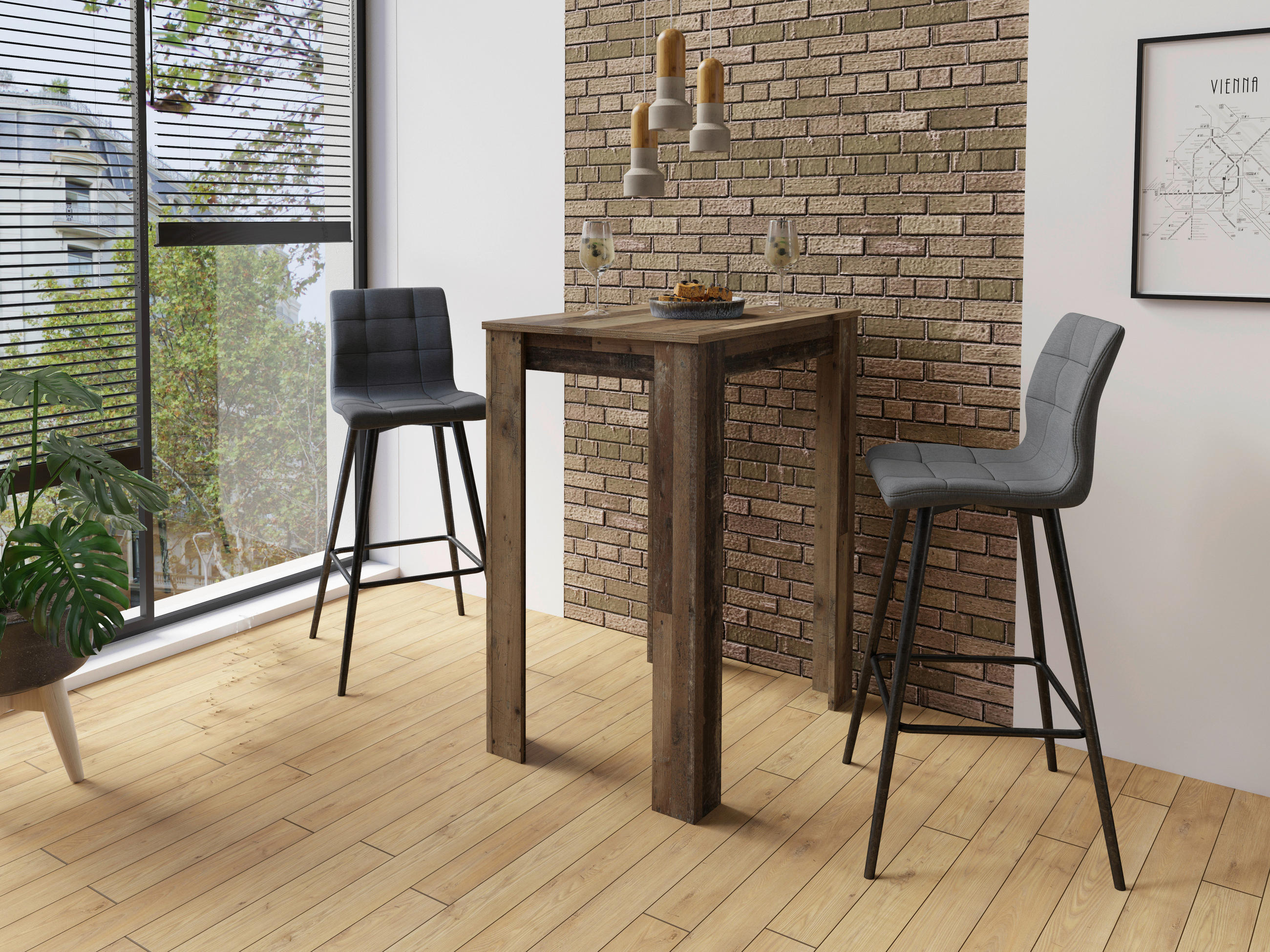 TISCHGRUPPE - Alteiche/Anthrazit, MODERN, Textil/Metall (80/104/60cm) - MID.YOU