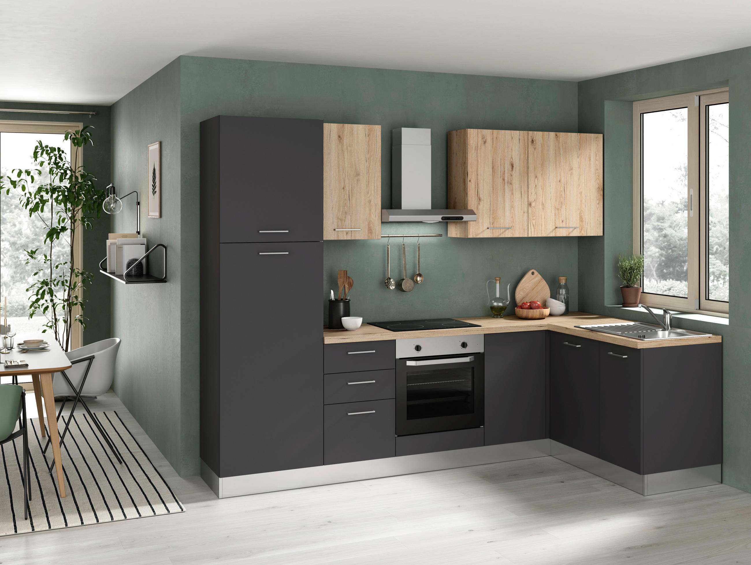 BLOK KUHINJA S APARATIMA  siva, boje hrasta  - siva/boje hrasta, drvni materijal