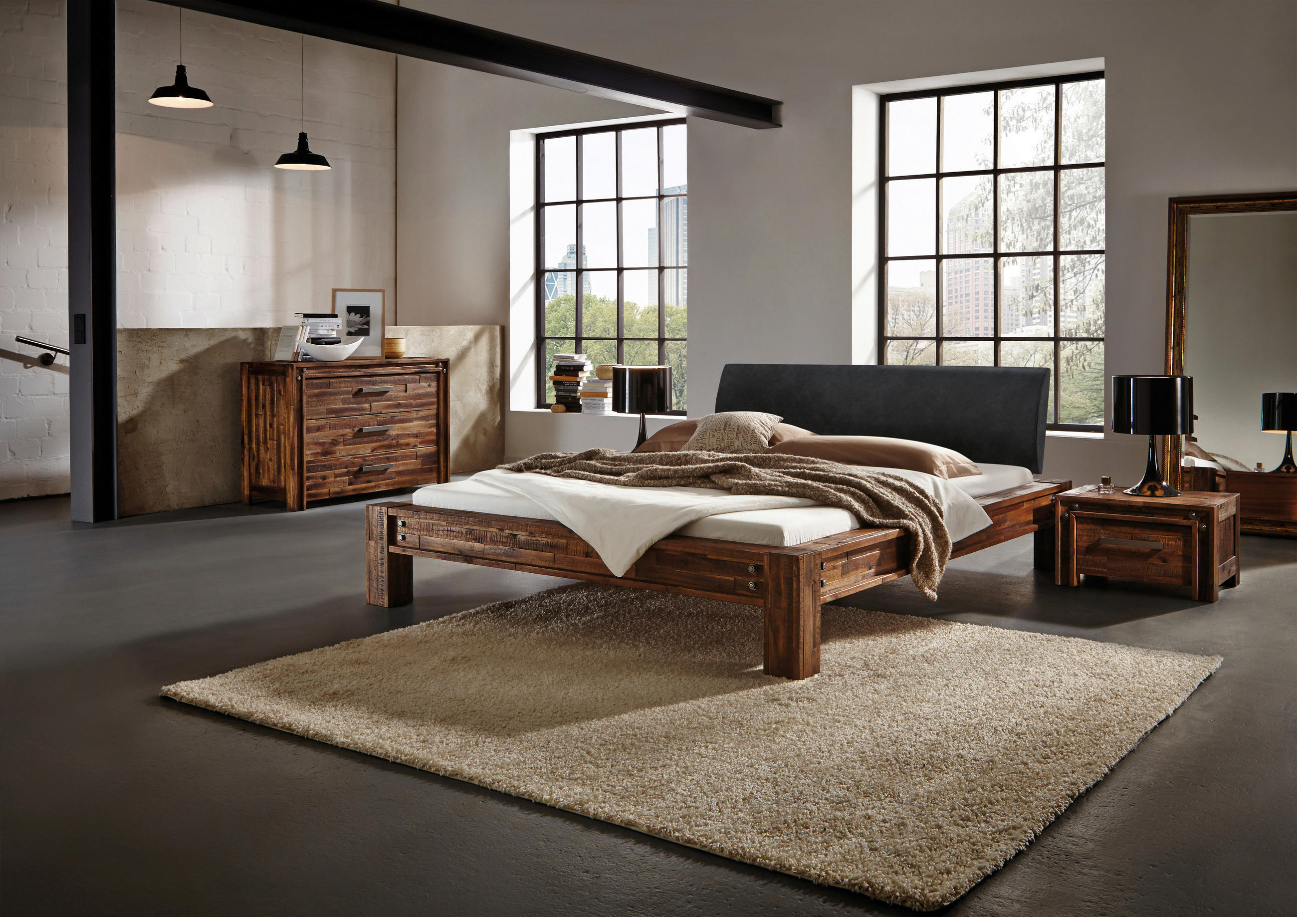 BETT 180/200 cm  in Anthrazit, Braun, Akaziefarben  - Anthrazit/Braun, Design, Holz (180/200cm) - Hasena