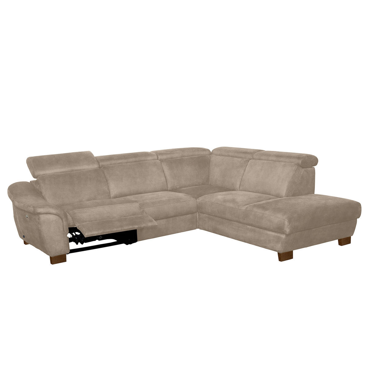 ECKSOFA TREND in Mikrofaser Taupe Bettkasten, Relaxfunktion, Kopfteilverstellung  276/238 cm  - Taupe/Wengefarben, Design, Holz/Textil (276/238cm) - Livetastic