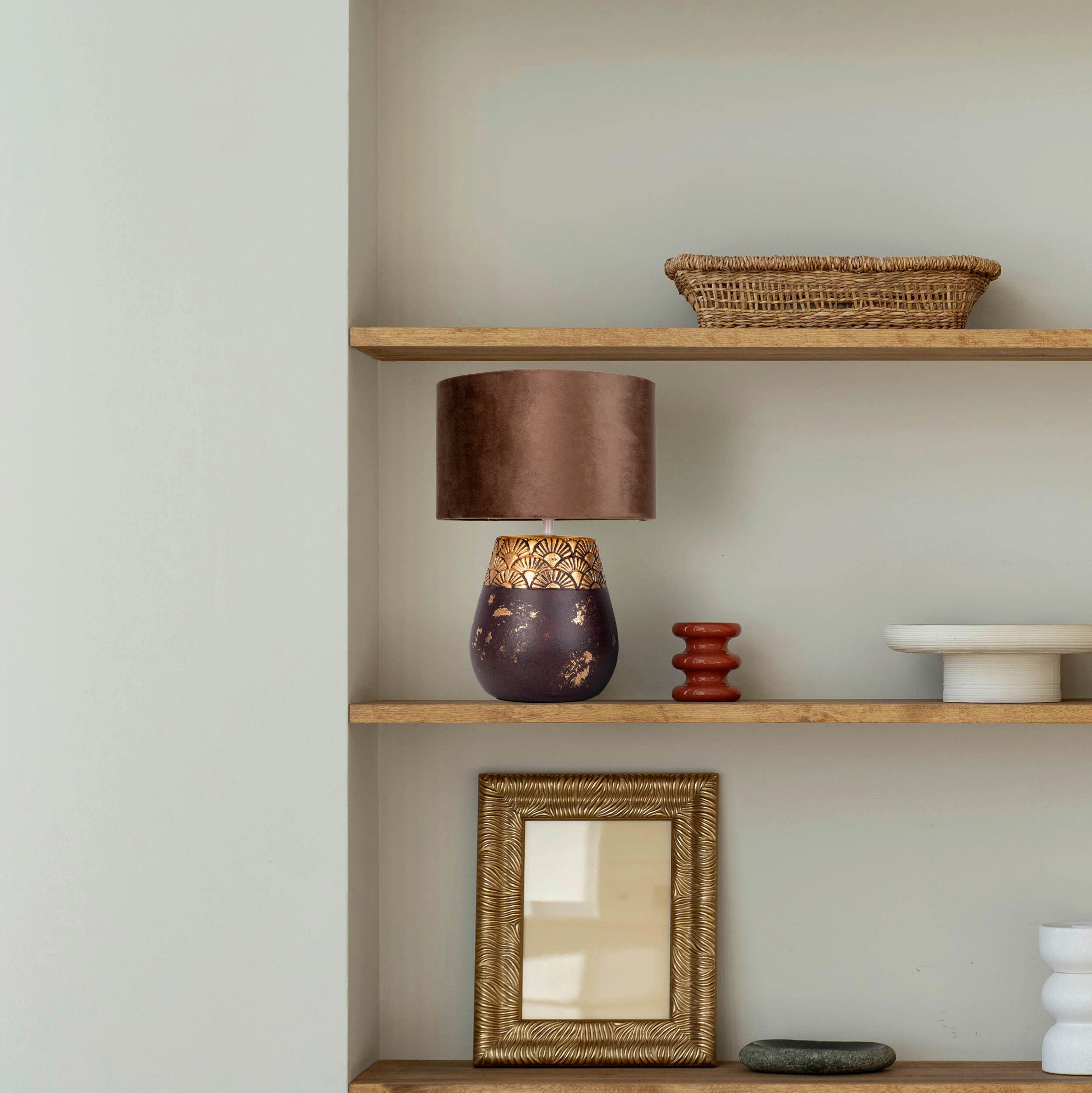 TISCHLEUCHTE BRONCO 26/39 cm   - Goldfarben/Braun, LIFESTYLE, Keramik/Textil (26/39cm) - Näve