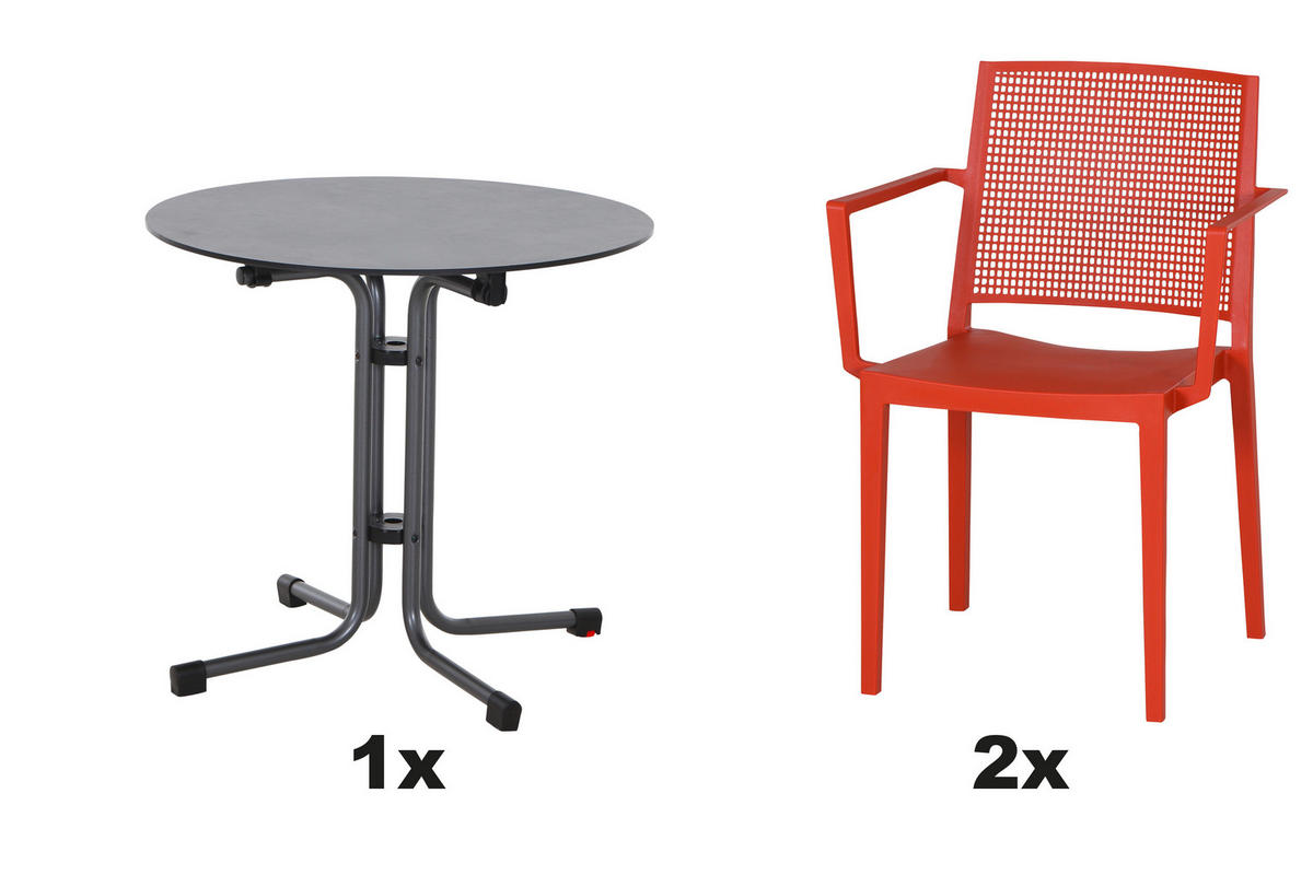 GARTENGARNITUR 3-teilig Stahl  - Rot, Basics, Kunststoff/Metall (80/80/80cm) - Siena Garden