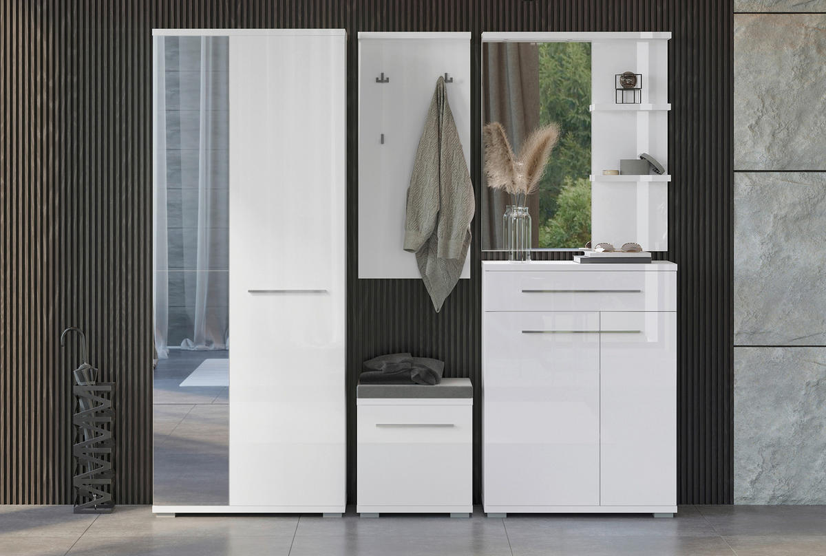 OMARA ZA ČEVLJE bela, bela, visoki sijaj - bela/visoki sijaj, Moderno, umetna masa/leseni material (76/117/35cm) - Voleo