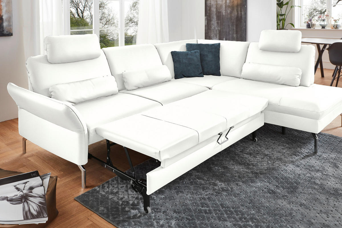ECKSOFA in Echtleder Weiss  - Weiss/Alufarben, Konventionell, Leder/Metall (284/220cm) - Beldomo Premium