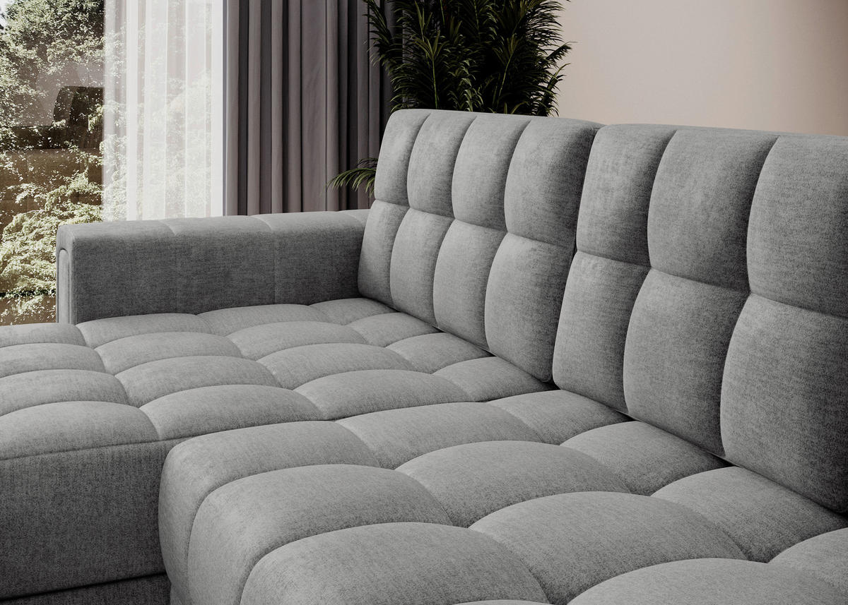 ECKSOFA Samt Grau  - Schwarz/Grau, Design, Kunststoff/Textil (260/150cm) - MID.YOU