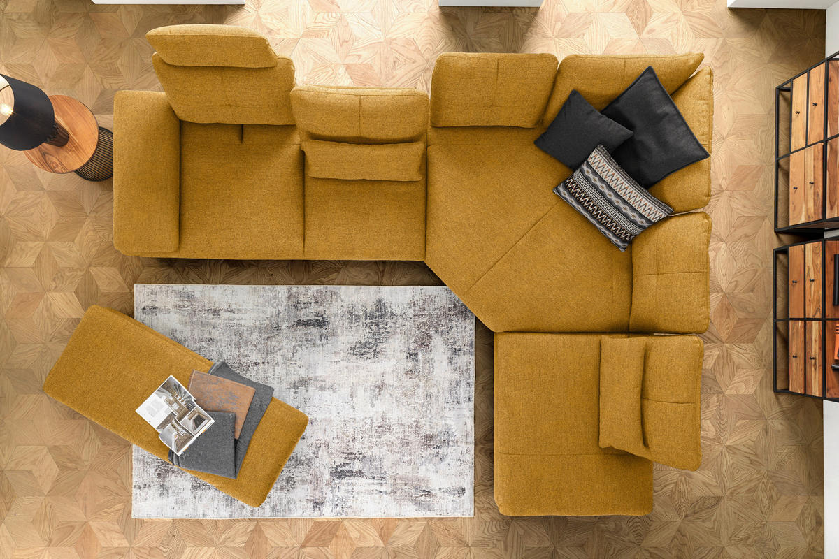 ECKSOFA in Flachgewebe Honig  344/271 cm  - Schwarz/Honig, Design, Textil/Metall (344/271cm) - Chilliano