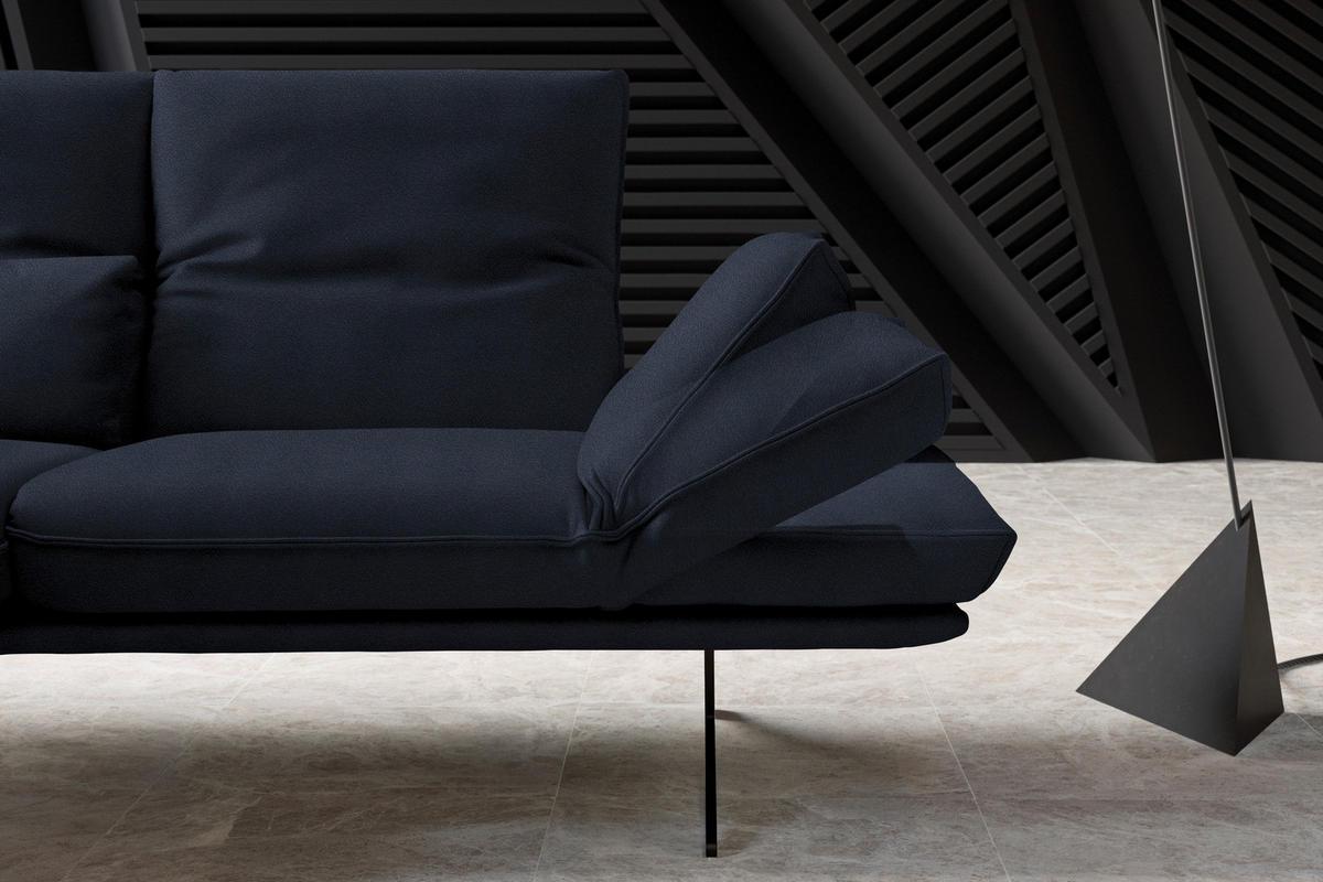 ECKSOFA in Echtleder Dunkelblau  130/210 cm  - Gelb/Schwarz, Design, Leder/Metall (130/210cm) - Dieter Knoll
