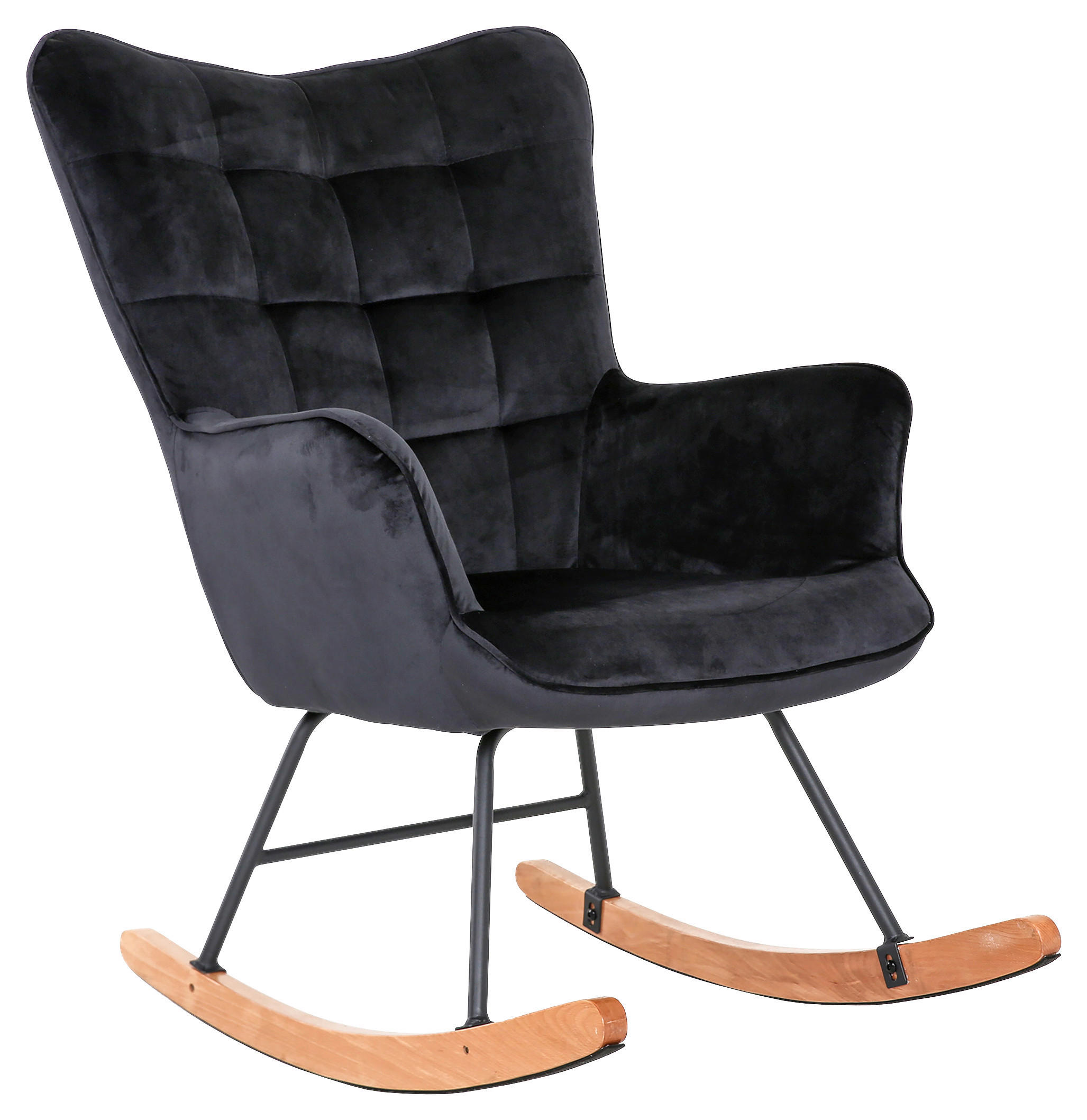 SCHAUKELSESSEL in Samt Schwarz  - Buchefarben/Schwarz, MODERN, Holz/Textil (72/92/92cm) - MID.YOU