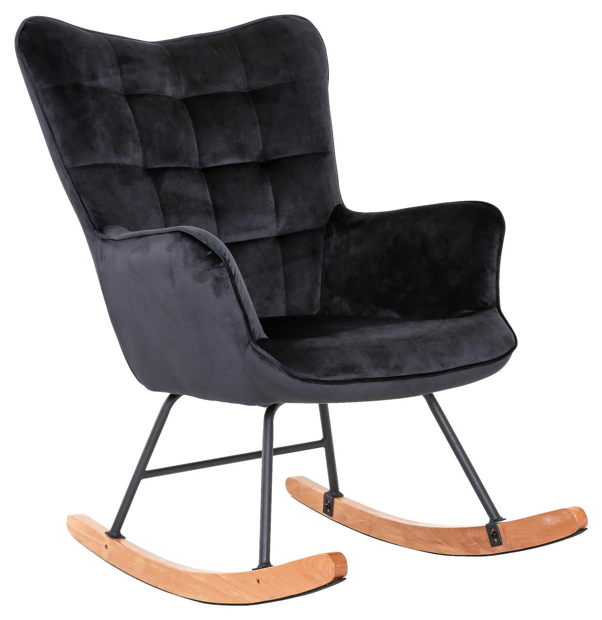 SCHAUKELSESSEL in Samt Schwarz  - Buchefarben/Schwarz, MODERN, Holz/Textil (72/92/92cm) - MID.YOU