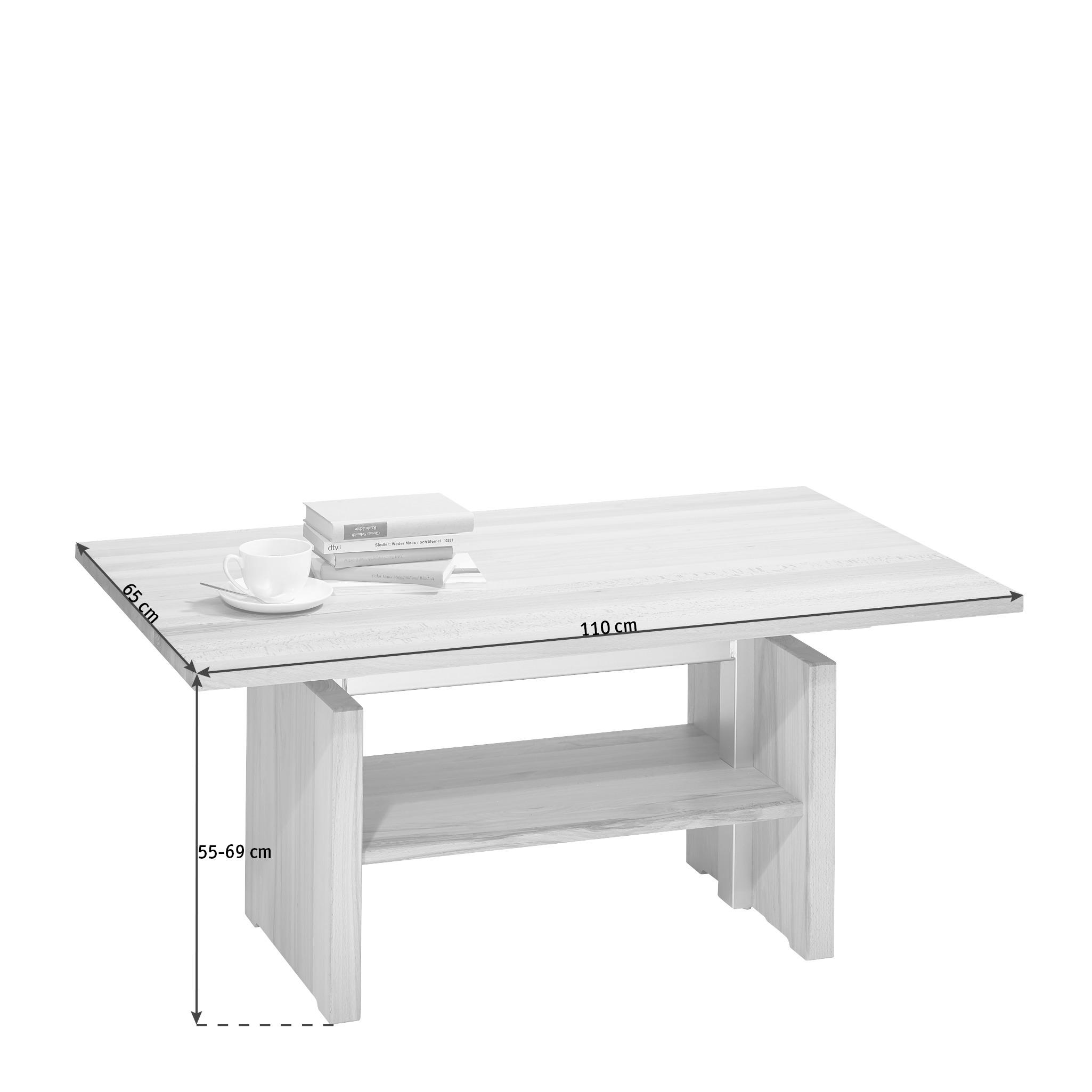 COUCHTISCH Kernbuche massiv 110/65/55-69 cm rechteckig Buchefarben  - Buchefarben, KONVENTIONELL, Holz/Metall (110/65/55-69cm) - Linea Natura