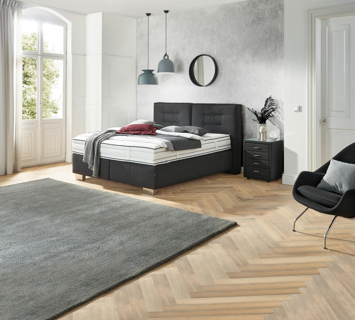 BOXSPRING KREVET 180/200 cm     crna  - crna/boje aluminija, Design, tekstil/metal (180/200cm) - Dieter Knoll
