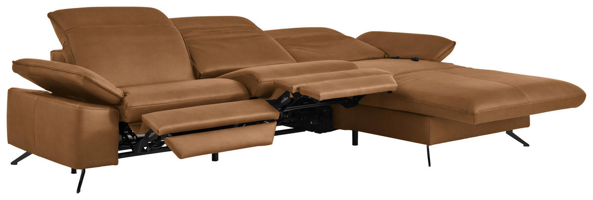 ECKSOFA  Echtleder Cognac  - Cognac/Schwarz, Design, Leder/Metall (307/169cm) - Beldomo Premium