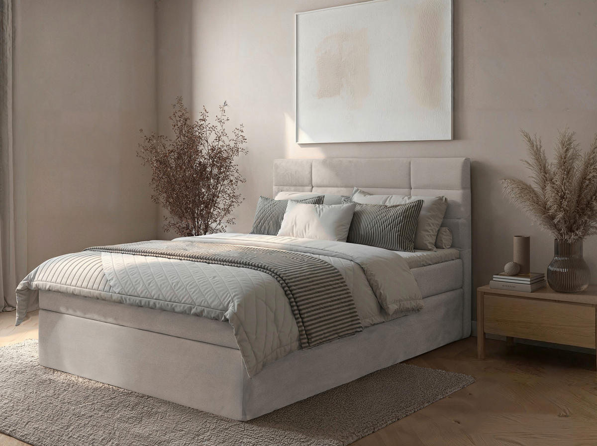 BOXBETT 140/200 cm  Creme  - Creme/Schwarz, Konventionell, Holz/Kunststoff (140/200cm) - Carryhome