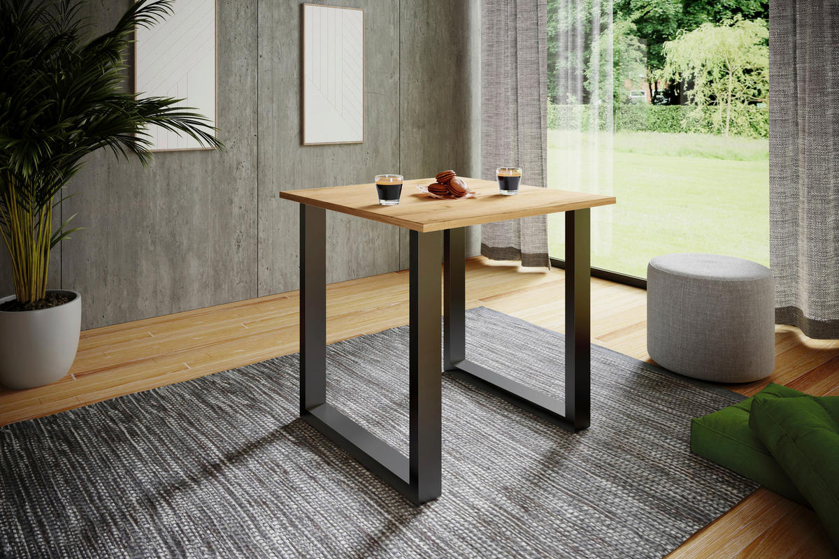 ESSTISCH in Metall, Holzwerkstoff 80/80/76 cm  - Honigeiche/Schwarz, Design, Holzwerkstoff/Metall (80/80/76cm) - MID.YOU