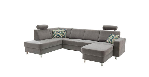 WOHNLANDSCHAFT  in Chenille Grau  - Chromfarben/Multicolor, Design, Kunststoff/Textil (198/301/165cm) - Xora